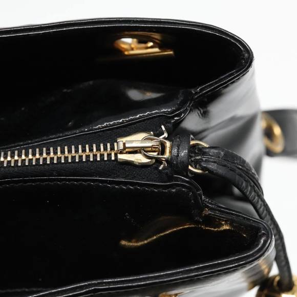 CHANEL COCO Mark Chain Shoulder Bag Patent leather Black Gold CC Auth bs18484 - Picture 10 of 16